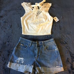 Charlotte Russe Open Back Lace Crop Top